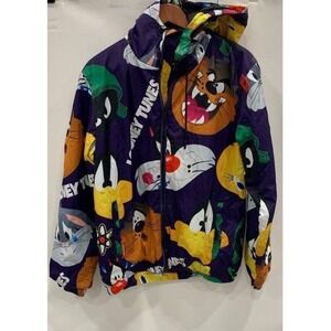 Members ONLY Looney Tunes Men Windbreaker Hooded Full Zip Jacket M Unisex Toon
